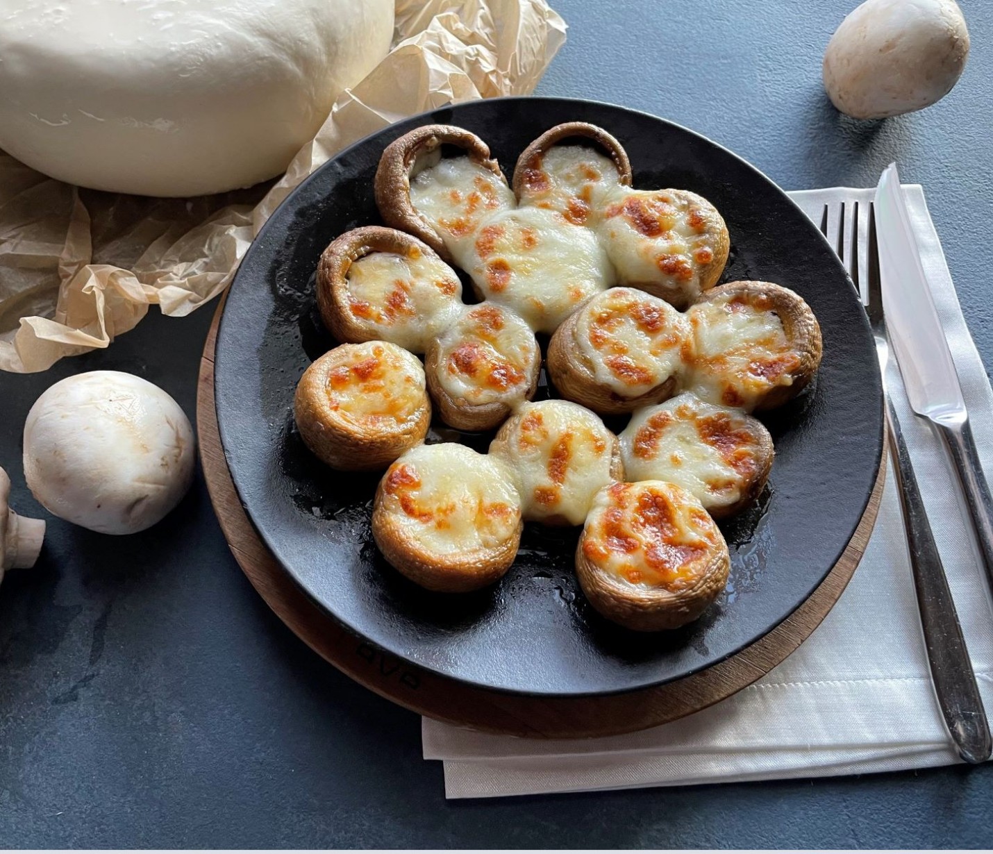 <h6 class='prettyPhoto-title'>BAKED MUSHROOMS WITH SULUGUNI CHEESE</h6>