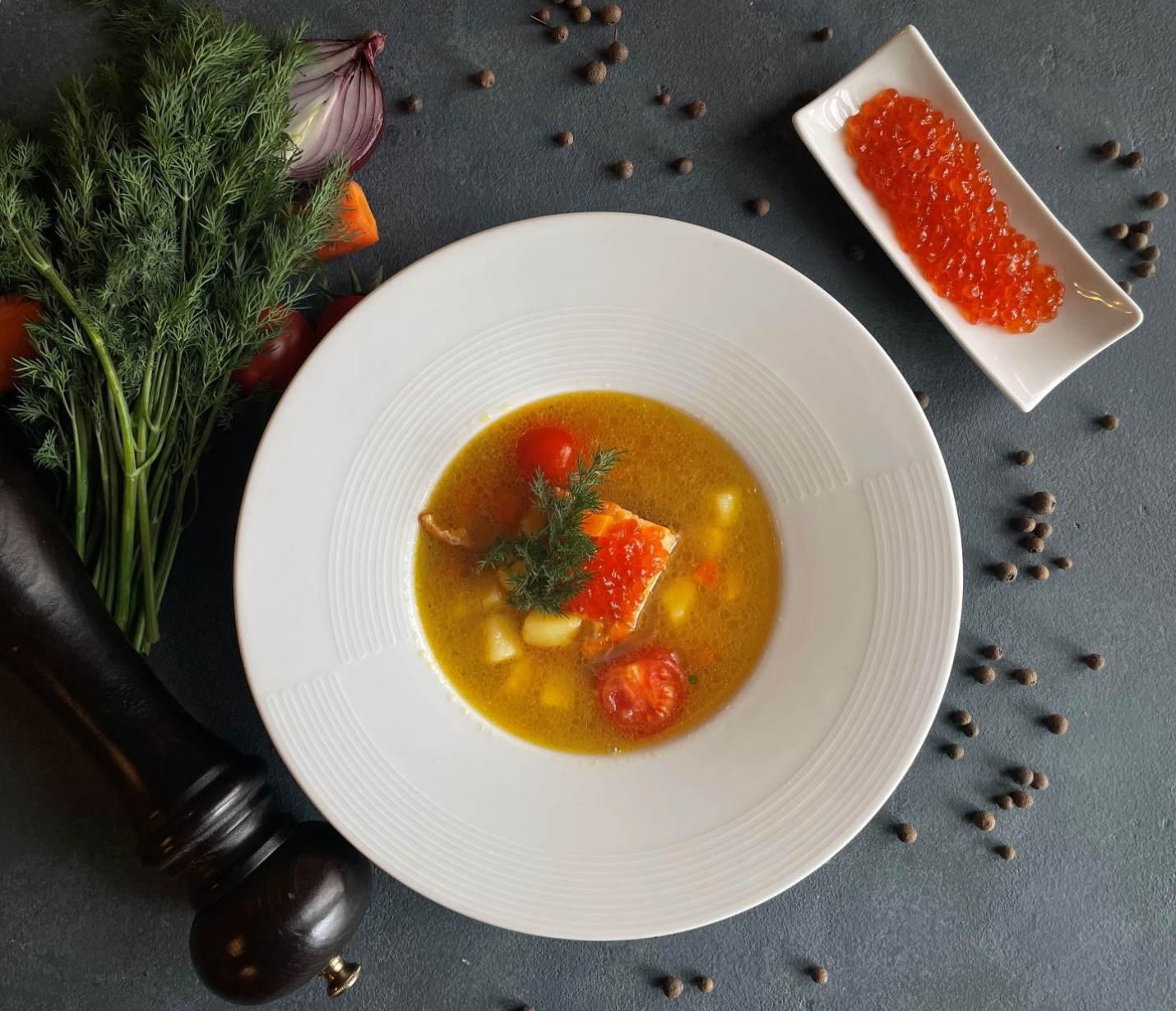 <h6 class='prettyPhoto-title'>FISH SOUP “UKHA” WITH SALMON AND  RED CAVIAR</h6>