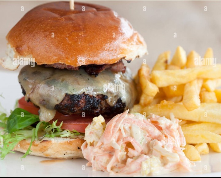 <h6 class='prettyPhoto-title'>Dish Cheese Burger, Fries, Cabbage Salad Mayonnaise</h6>