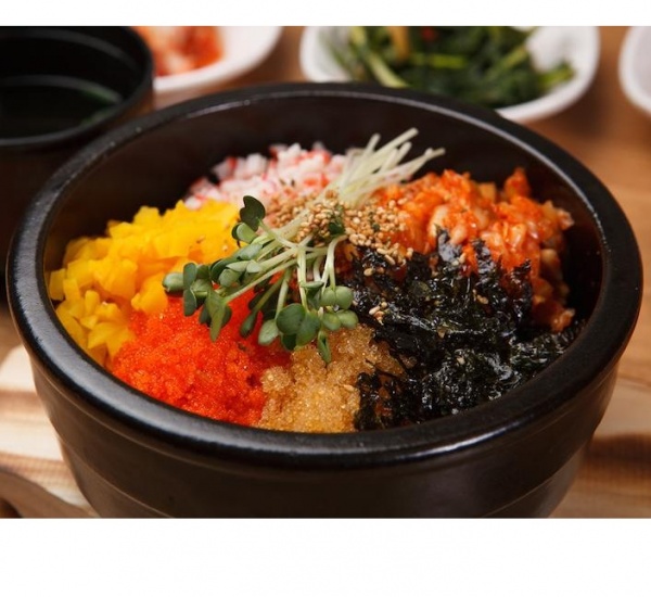 <h6 class='prettyPhoto-title'>N ° 28, Bibimbap with fish eggs and emmental</h6>