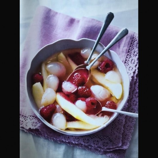 <h6 class='prettyPhoto-title'>Pear, lychee and raspberry salad with vanilla syrup</h6>