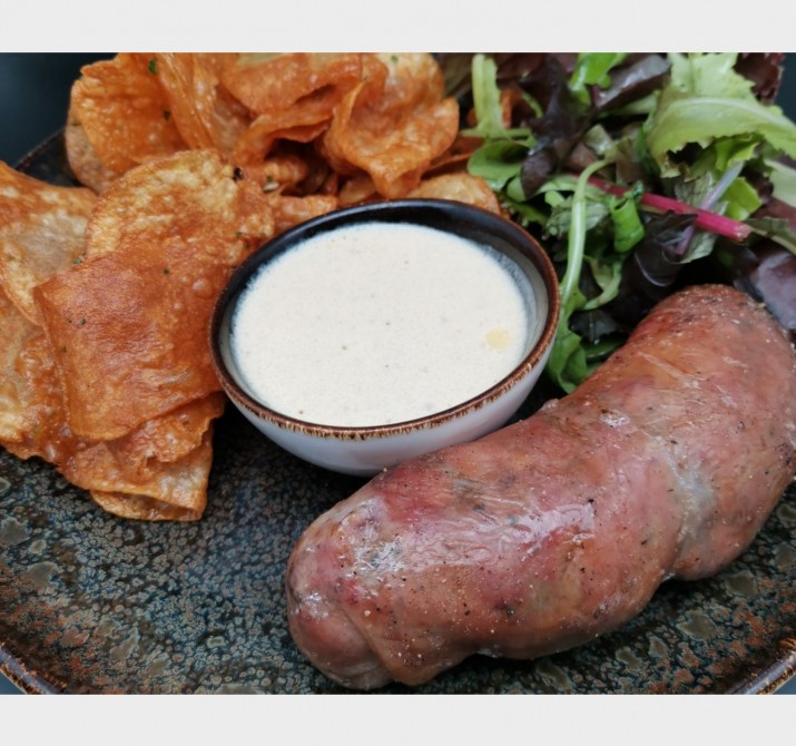 <h6 class='prettyPhoto-title'>Andouillette with mustard sauce. Fries</h6>