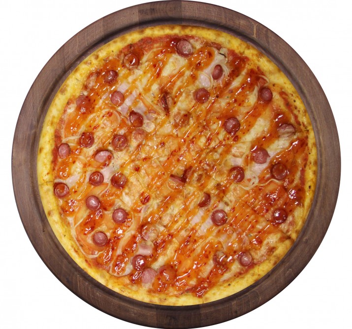 <h6 class='prettyPhoto-title'>Pizza "Sausages with sweet chili" 28cm / 11.5r; 32cm / 15p; 40cm / 24.5r</h6>