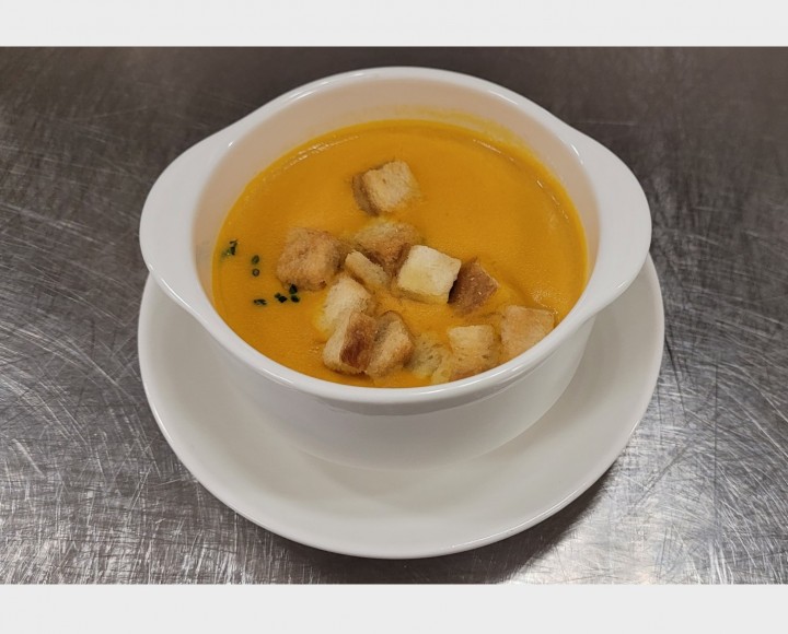 <h6 class='prettyPhoto-title'>Cream of Carrot with Croutons and Chive</h6>