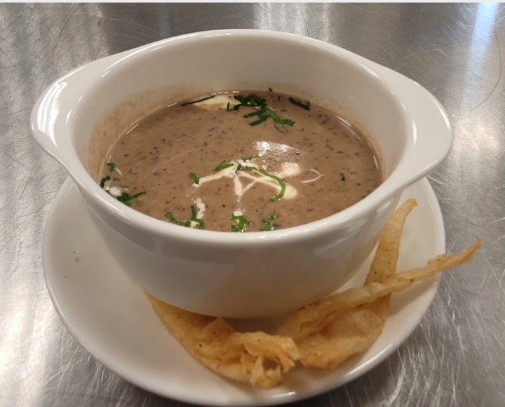 <h6 class='prettyPhoto-title'>Cream of Black Bean Soup with Crispy Chips</h6>